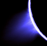 Plumes of icy material erupting from Enceladus