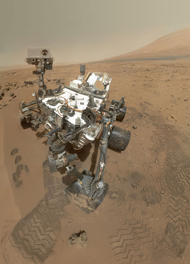 A selfie of the Mars Science Laboratory's Curiosity rover shortly after landing in Gale Crated.