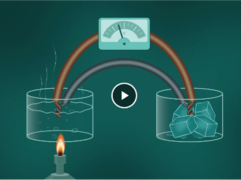 slide 5 - The Seebeck Effect, showing heat flow in two different metals creating a voltage