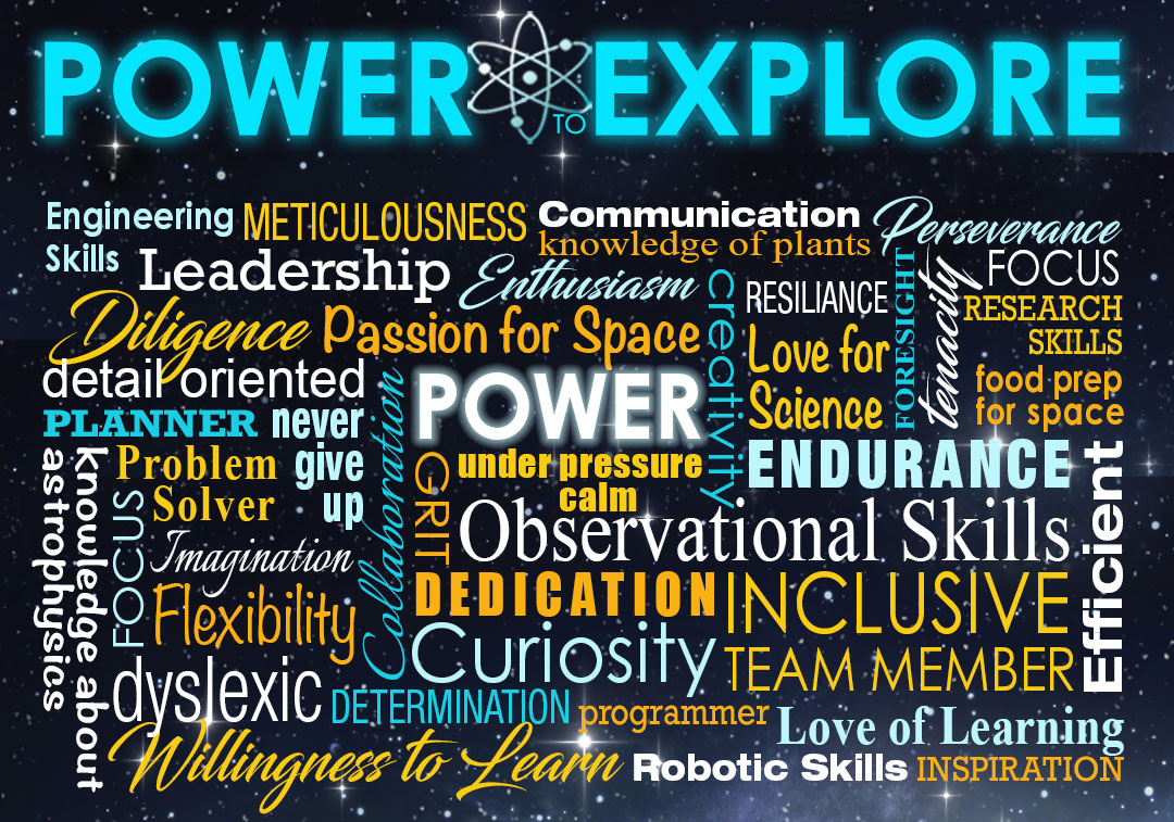 A collage of words that tell the “super powers” of the 45 semi-finalists including words like perseverance, determination, dedication, leadership, flexibility, and creativity, to name a few.