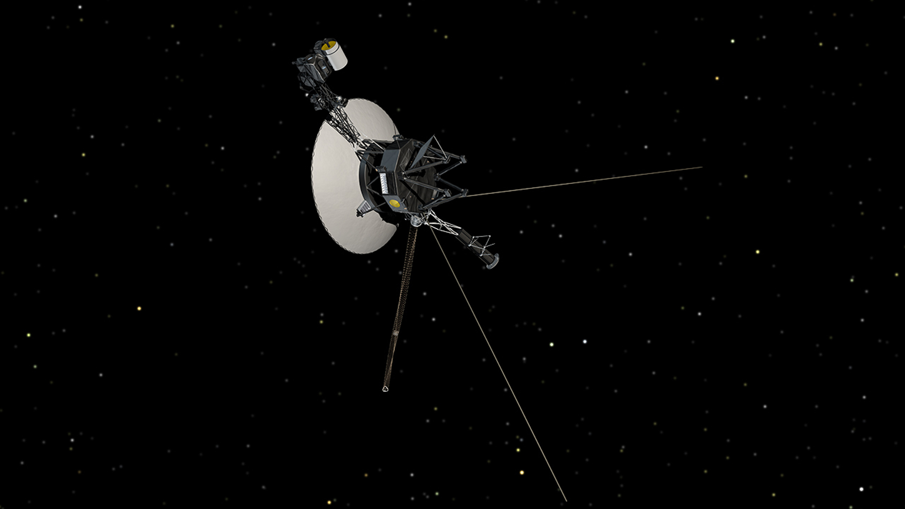 slide 3 - This artist’s concept shows NASA’s Voyager spacecraft against a backdrop of stars.