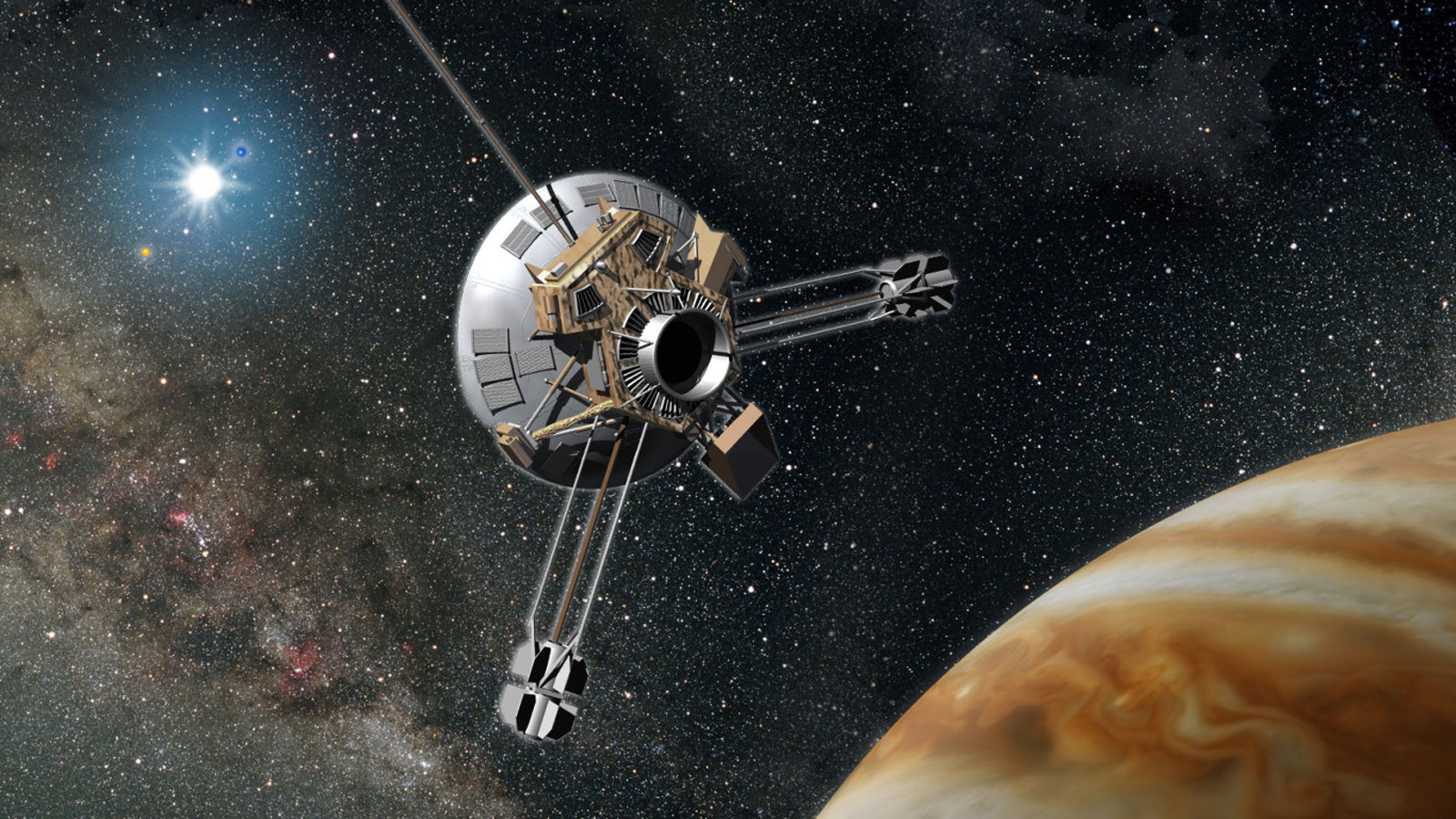 slide 5 - Illustration of Pioneer 10 at Jupiter