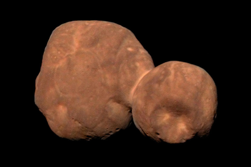 A color image of Arrakoth taken by the New Horizons spacecraft.
